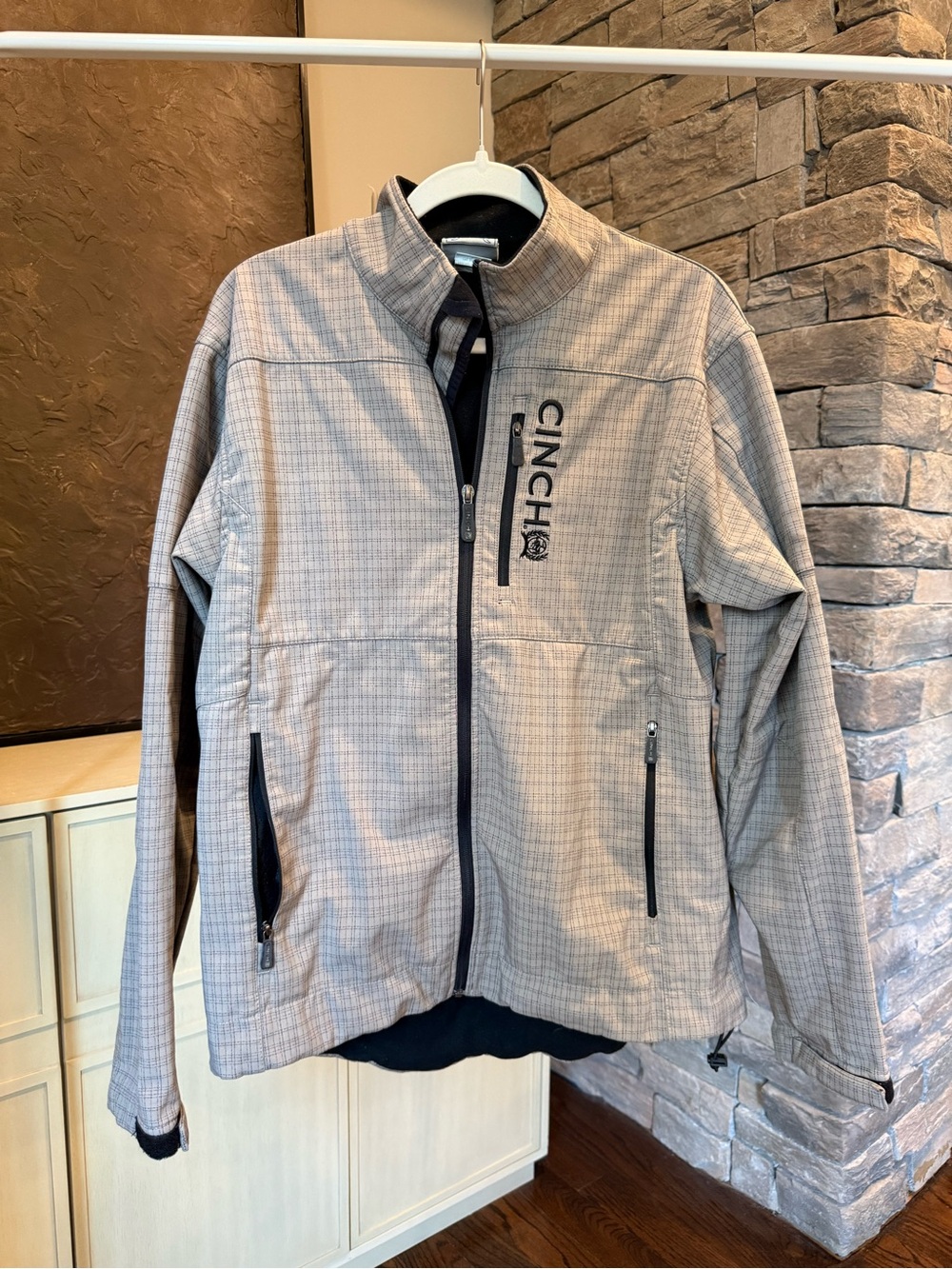 Cinch Men's Light Brown Plaid Zip Jacket with Black Accents